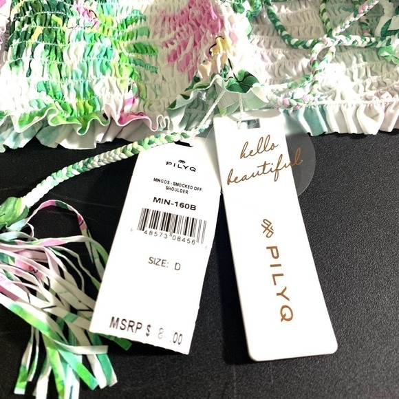 PILYQ Tropical Floral Smocked Off Shoulder Reversible Bikini Top NWT Cup Size D - Picture 12 of 16